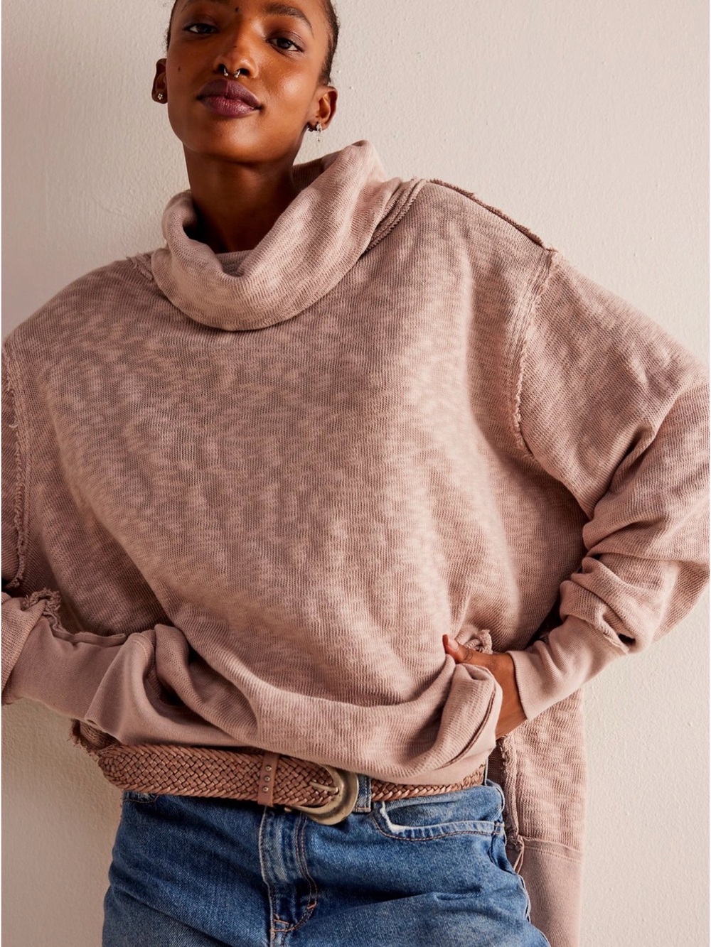 We The Free People Winter Bloom Timmy Cowl Neck Tunic Top, size XS